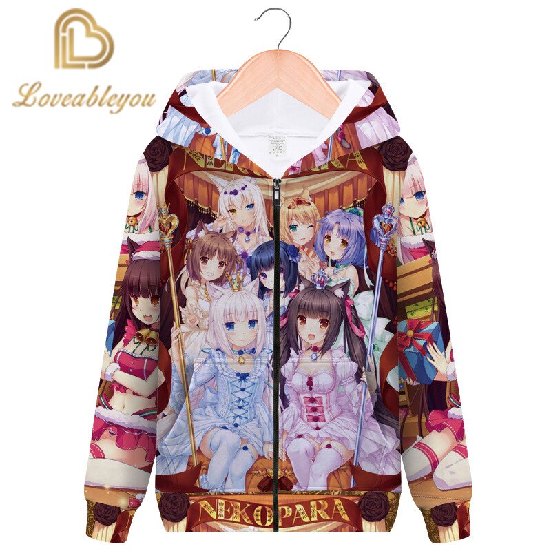  Nekopara Hoodies 3D Print Zip Up    Anime Casual Streetwear Couple Wear Tops